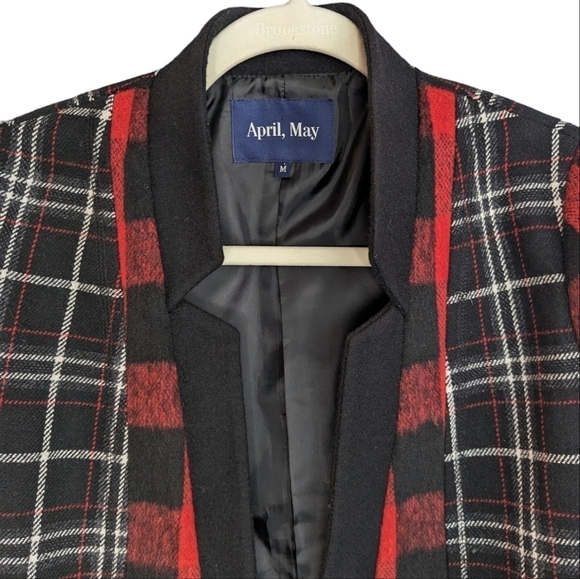 April May Willow Plaid Buffalo Check Wool Blend Blazer Jacket Medium Red Black - Picture 15 of 16